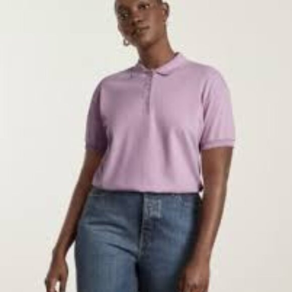 NWOT Everlane Women's The Organic Cotton Big Polo Short Sleeve Shirt Top, Mauve - Picture 6 of 12